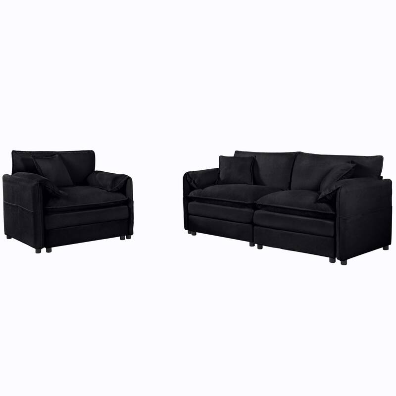 GDFStudio - Chenille 2 Piece Loveseat Couch & Sofa Armchair Set with 3 Pillow