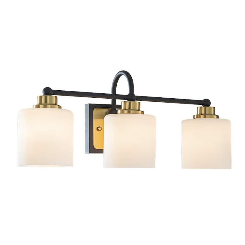 1/3-Light Modern Elegant Brass And Black Bathrooom Vanity Light With Milk White Glass Shades