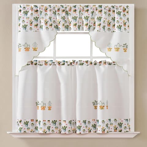 Urban Cactus Printed & Embroidered Kitchen Curtain Set