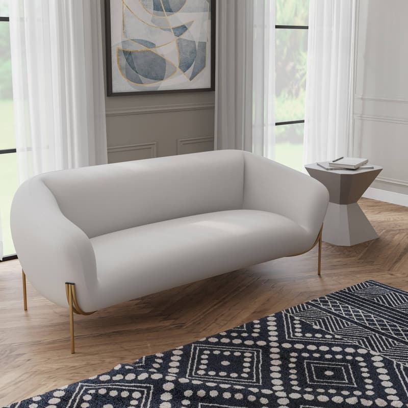 Zuno Modern Velvet Upholstered 3-Seater Sofa with Curved Seamless Design Gold Metal Base Plush Foam Cushions Easy Assembly