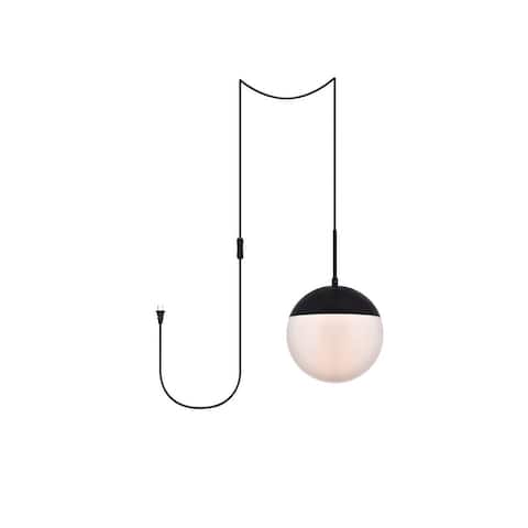 Elian 1-Light Plug in Pendant with Frosted White Shade - Black - 10" Diameter