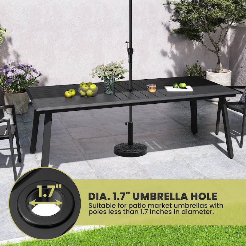 9-Piece Outdoor Dining Set Aluminum Dining Table with Umbrella Hole and Adjustable Folding Chairs