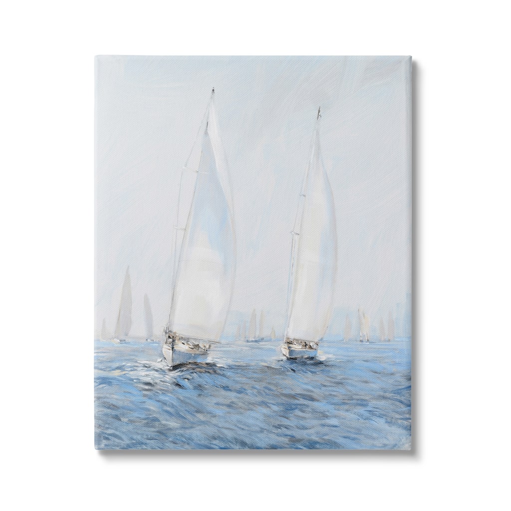 Stupell Beautiful White Sailboats Drifting Ocean Waves Painting Canvas Wall Art