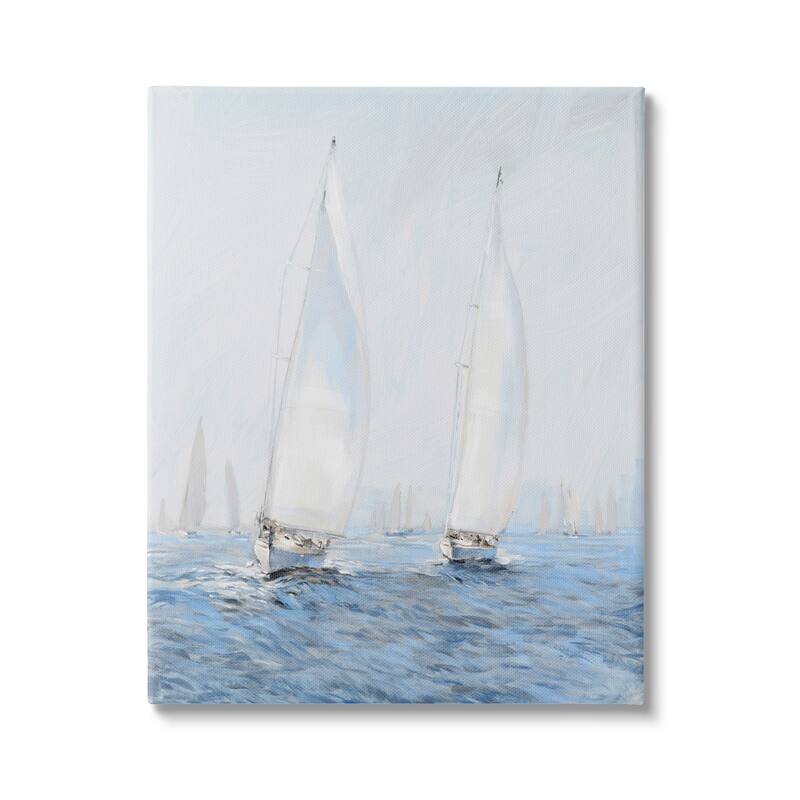 Stupell Beautiful White Sailboats Drifting Ocean Waves Painting Canvas Wall Art - 24 x 30