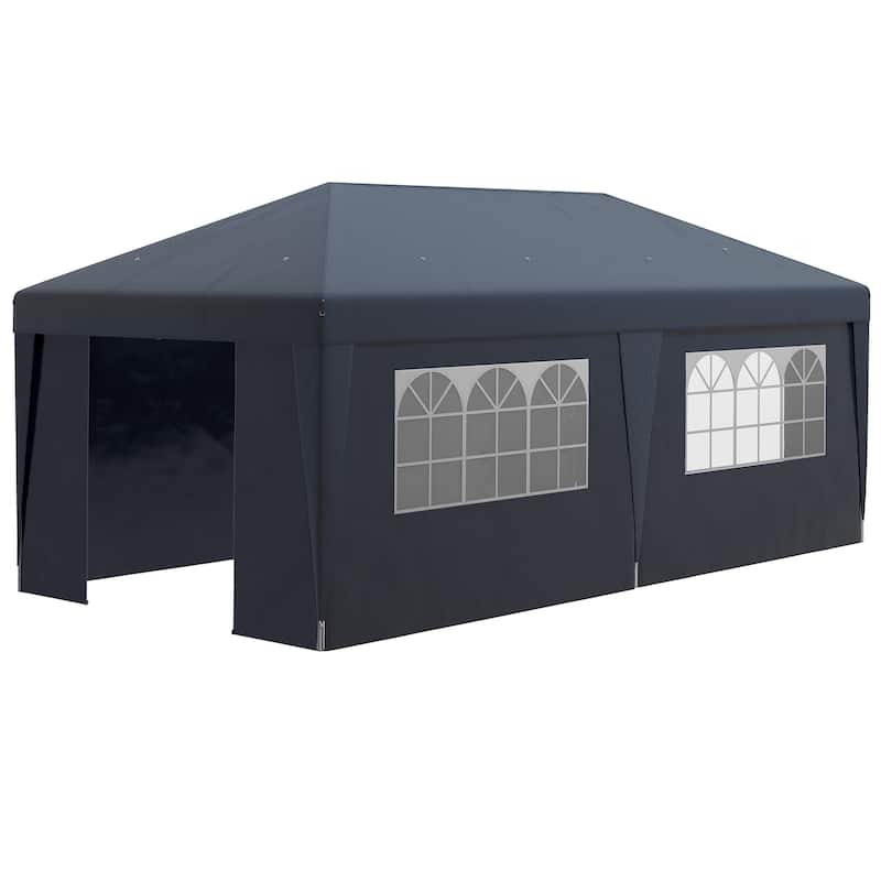 10' x 19.5' Adjustable Pop-Up Canopy Tent with Sidewalls, Double Doors, and Wheeled Carry Bag - Blue