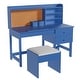 preview thumbnail 1 of 18, Adjustable Tilt Kids Desk and Chair Set - Wooden Study Table with Drawer, Cork Board & Hutch - Student Writing Desk Blue