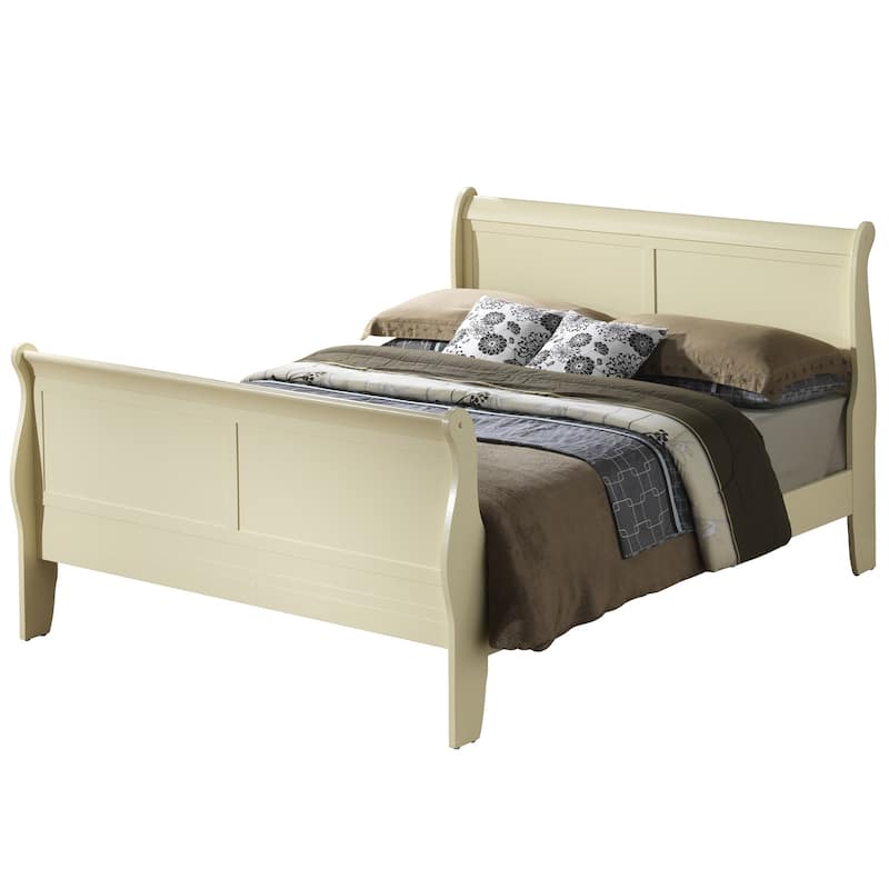 Wooden Sleigh Full Platform Bed - 90" - Beige