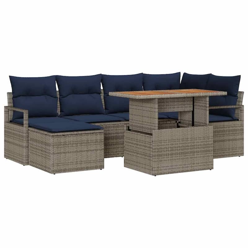 vidaXL 7 Piece Garden Sofa Set with Cushions - 91.3×48×27.2