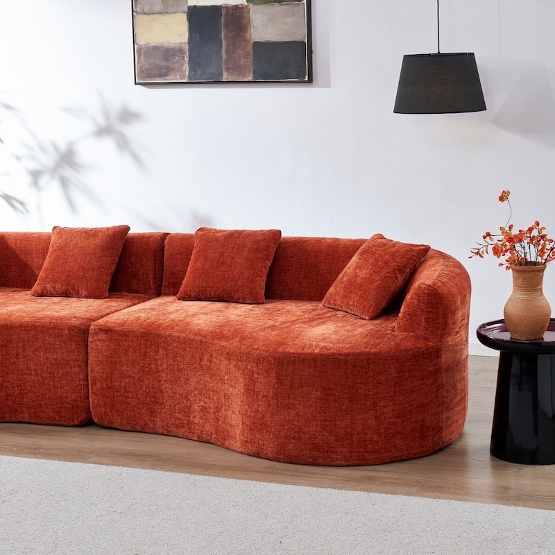 111.02" Curved Chenille Sectional Sofa, No Assembly Required