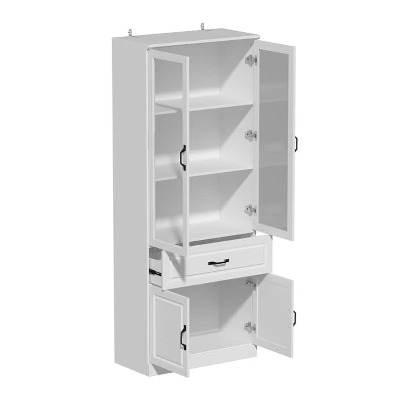 78.7"Modular White Curio Bookcase Cabinet w/Glass Doors Buffet Display