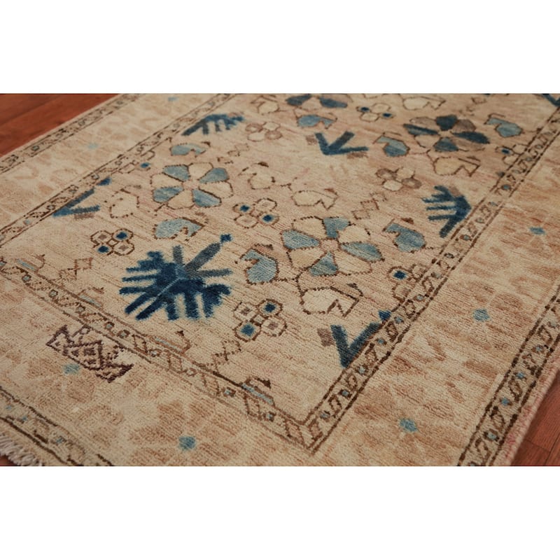 Hand Knotted Oriental 100% Wool Carpet Transitional All-Over Beige & Ivories Oushak Runner Rug - 9' 9'' X 2' 8''