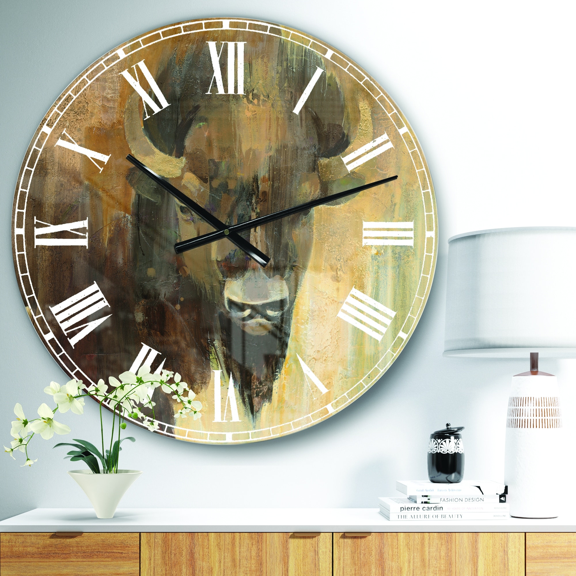 Designart 'Into the Wild Gold Buffalo' Modern Farmhouse Large Wall CLock