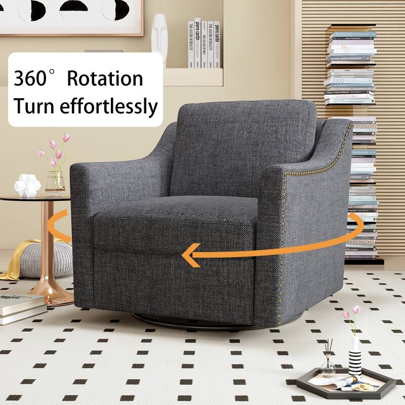 360 Degree Swivel Armchair Cotton linen skin-friendly fabric Ergonomic design Brass nail decorative armchair Living room