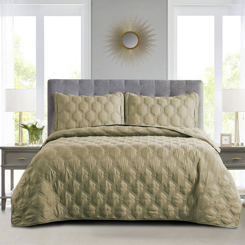 Home Soft Things 3 Piece Oversized Bradly Down Alternative Quilts Set - Antique Bronze - Twin