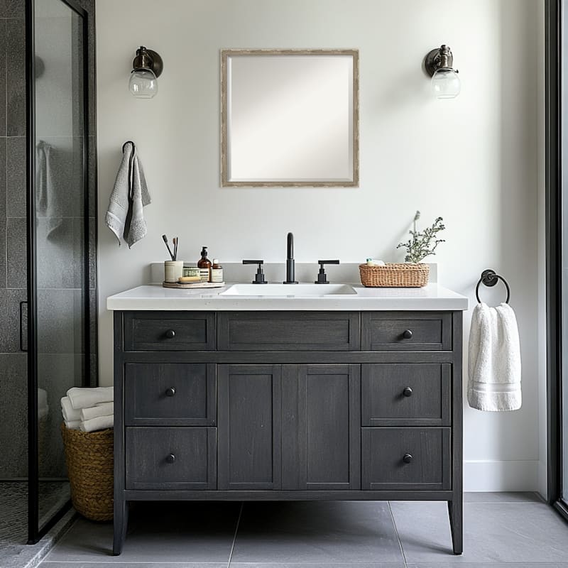 Mila Beveled Wood Framed Bathroom Vanity Wall Mirror