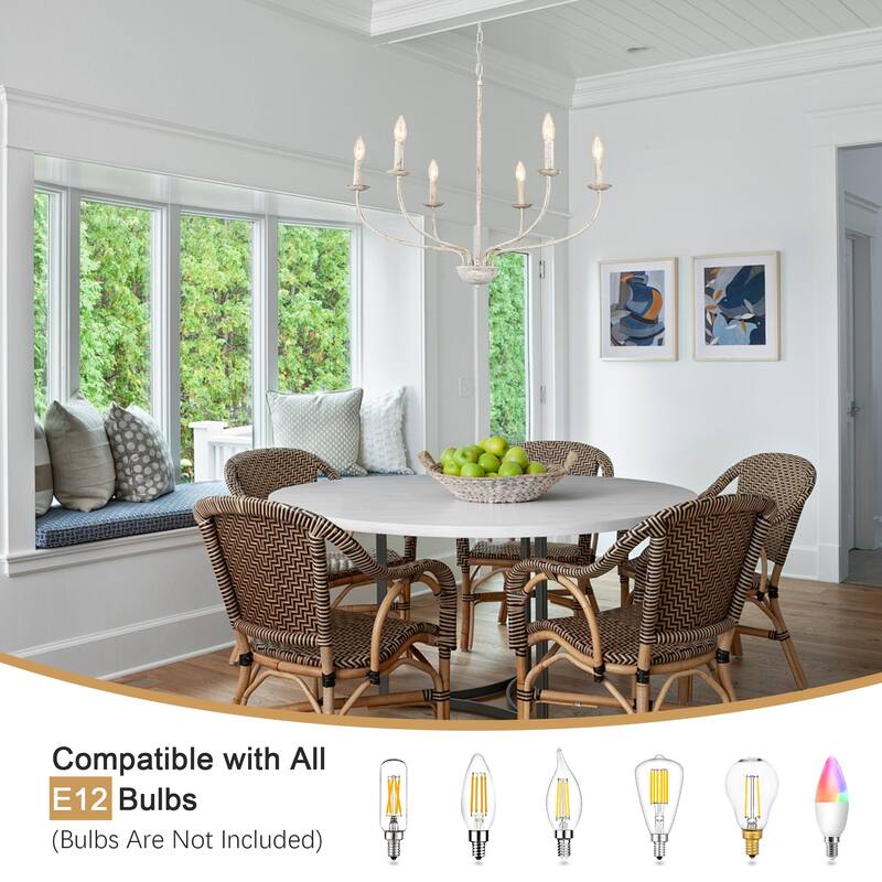 6-Light Farmhouse Candle Chandelier Modern Hanging Lamp for Living Room Kitchen Hallway Entryway - N/A