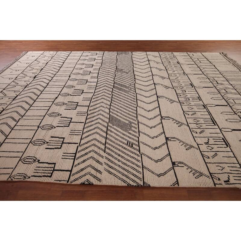 All-Over Ivory Moroccan Oriental Large Area Rug Handmade Wool Carpet - 9'10"x 14'4"