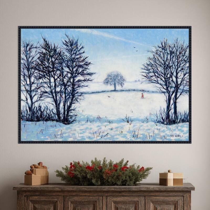 A Snowy Winters Walk by Tilly Willis Framed Canvas Wall Art Print - Sylvie Beaded Black