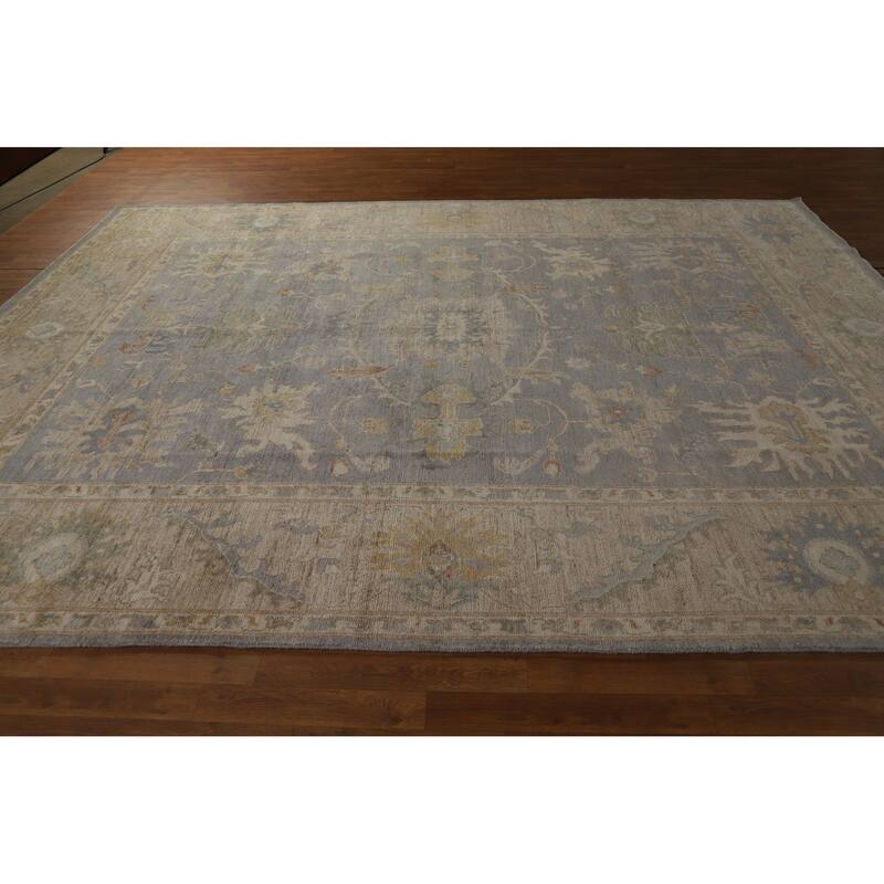 Hand Knotted Oriental 100% Wool Carpet Transitional All-Over Greys & Charcoal Oushak Area Rug - 11' 9'' X 9' 2''