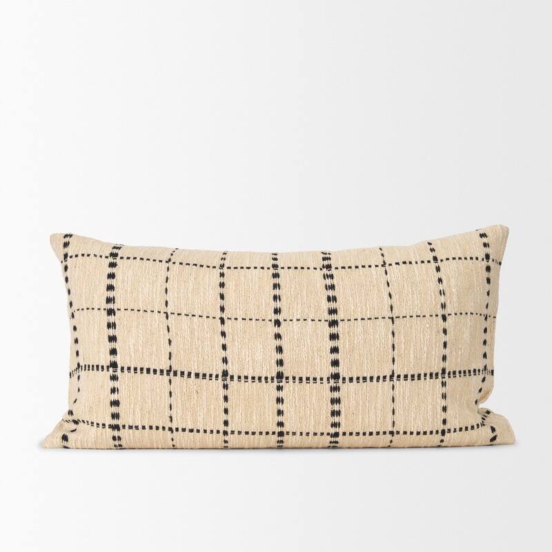 Jaela Beige and Black Striped Checkered Decorative Lumbar Pillow Cover