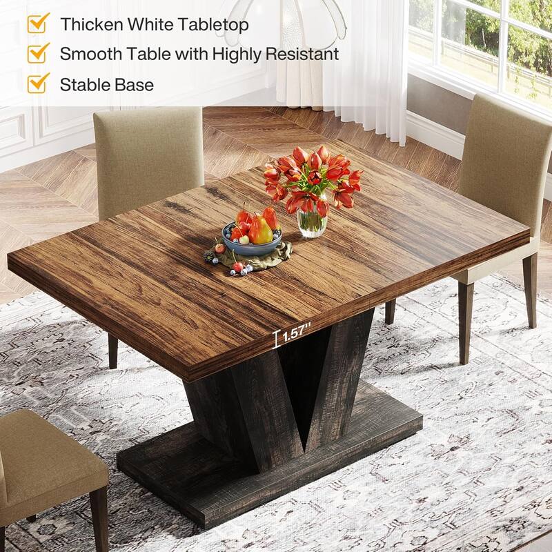 47-Inch Wooden Dining Table with Heavy Duty Pedestal, Farmhouse Kitchen Dinner Table for Home