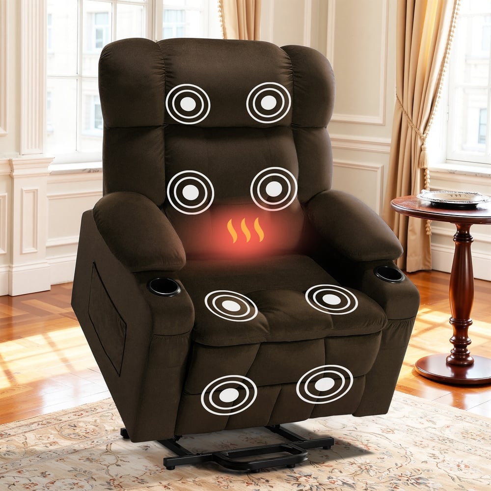 35" Wide Quiet Lift Velvet Recliner w/Massage and Heat