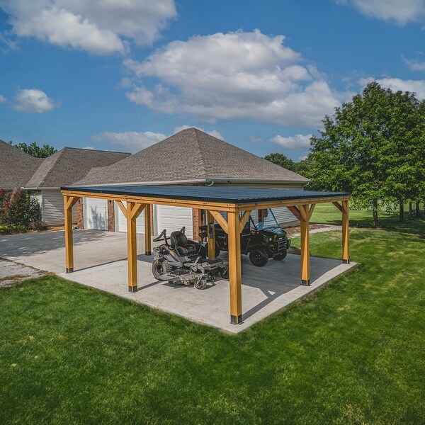 Backyard Discovery Kingsport 20x20' Cedar Wood Carport with Steel