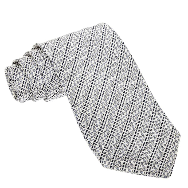 Ferragamo Woven and Striped Print Silk Tie - Grey