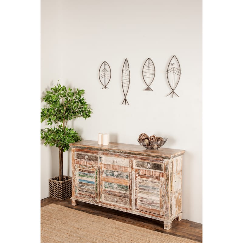 Reclaimed Wood 2 Door and 6 Drawer Cabinet - Dark Brown - Roche River Decor - 16"W x 60"L x 34"H