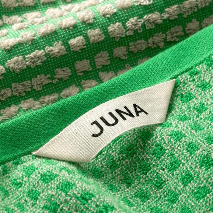 JUNA Check Towels, Green/Sand