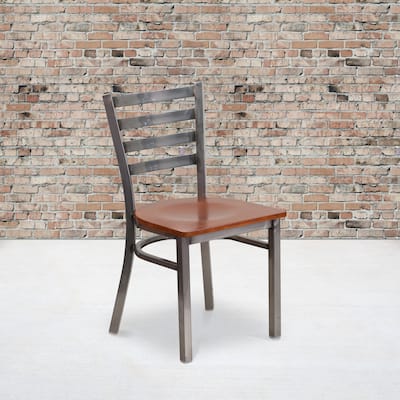 Clear Coated Ladder Back Metal Restaurant Chair - 16.5"W x 17"D x 32.25"H