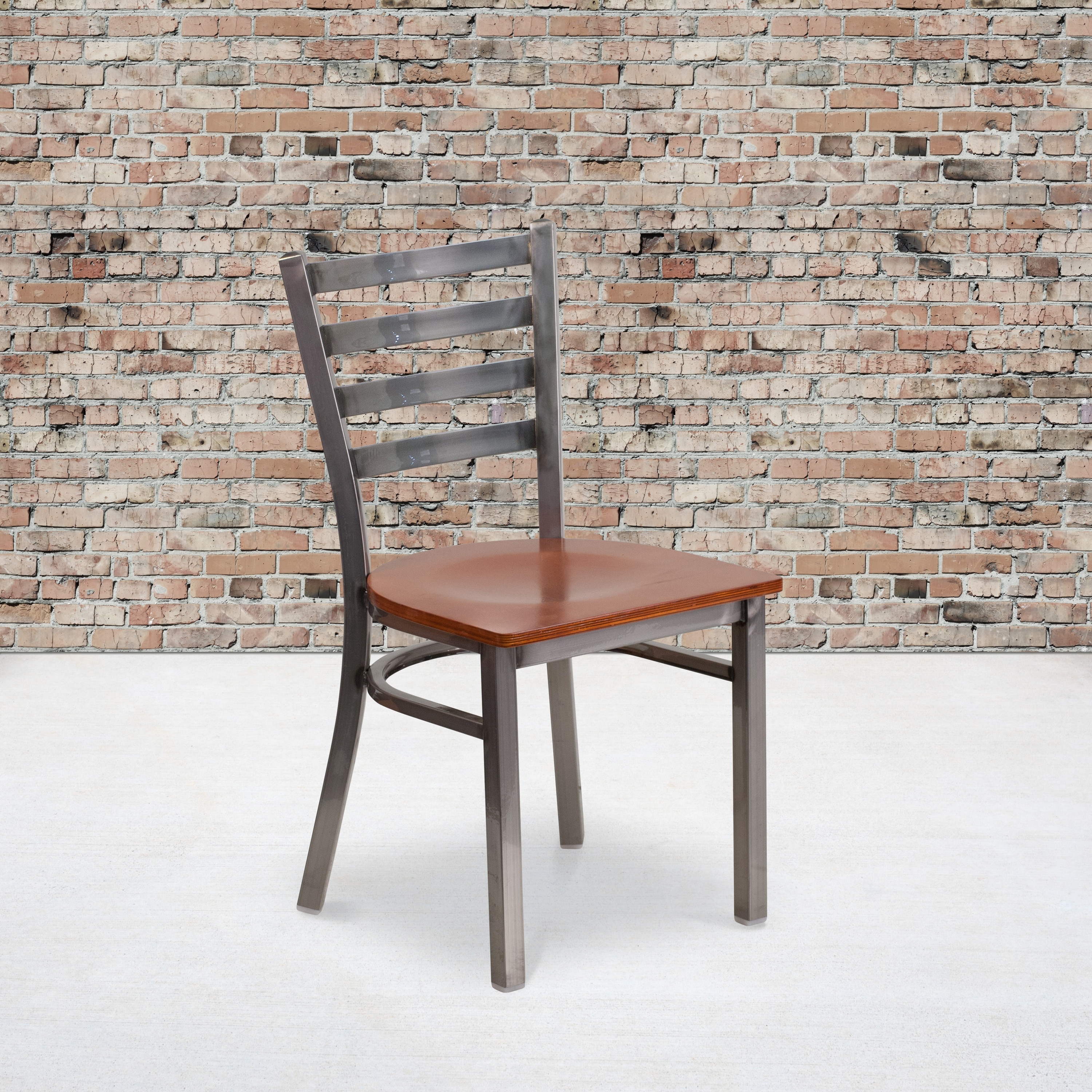 Clear Coated Ladder Back Metal Restaurant Chair - 16.5"W x 17"D x 32.25"H