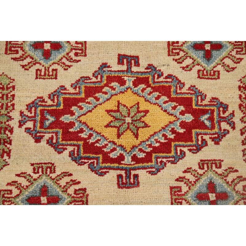 Traditional Kazak Oriental Accent Rug Hand-Knotted Wool Carpet - 3'5" x 4'10"