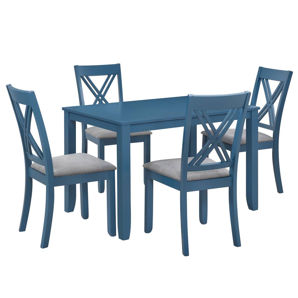 Solid Wood Dining Set for 4, Rectangular Table and 4 X-Back Dining Chairs