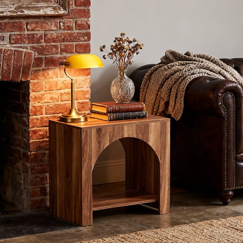 Farmhouse Side Table with Storage, Large Wooden Pedestal End Table