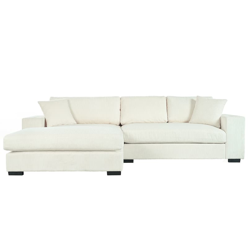 111.5" Corduroy Sectional Sofa Oversized 3 Seat L Shaped Sofa with 2 Built-in Cup Holders and Charging Ports