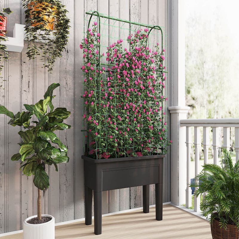 Costway Raised Garden Bed Planter Box with Climbing Trellis Water - See Details