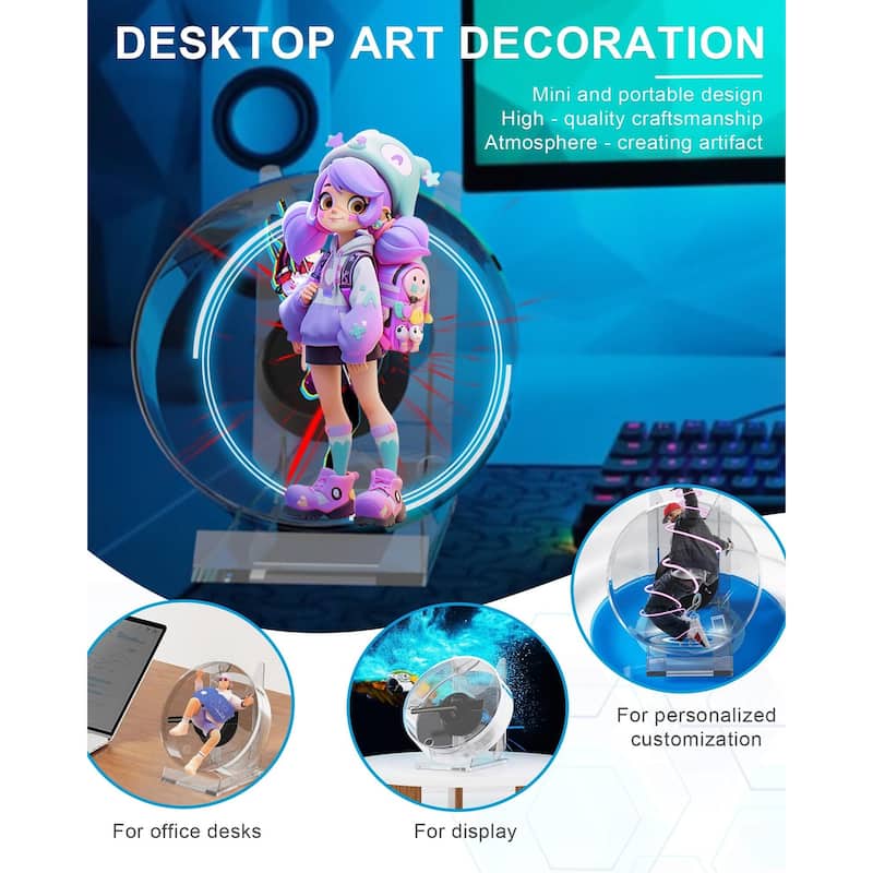 4.8 Inch Desktop Holographic Fan with Stand - 4.8 in