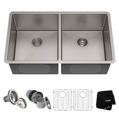 Kraus 32-3/4" Double Basin 16 Gauge Stainless Steel Kitchen Sink for