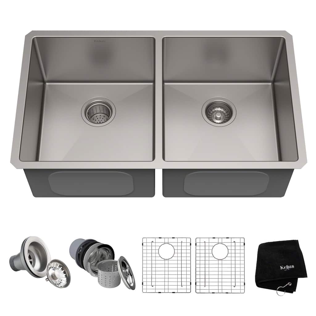 Kraus 32-3/4" Double Basin 16 Gauge Stainless Steel Kitchen Sink for