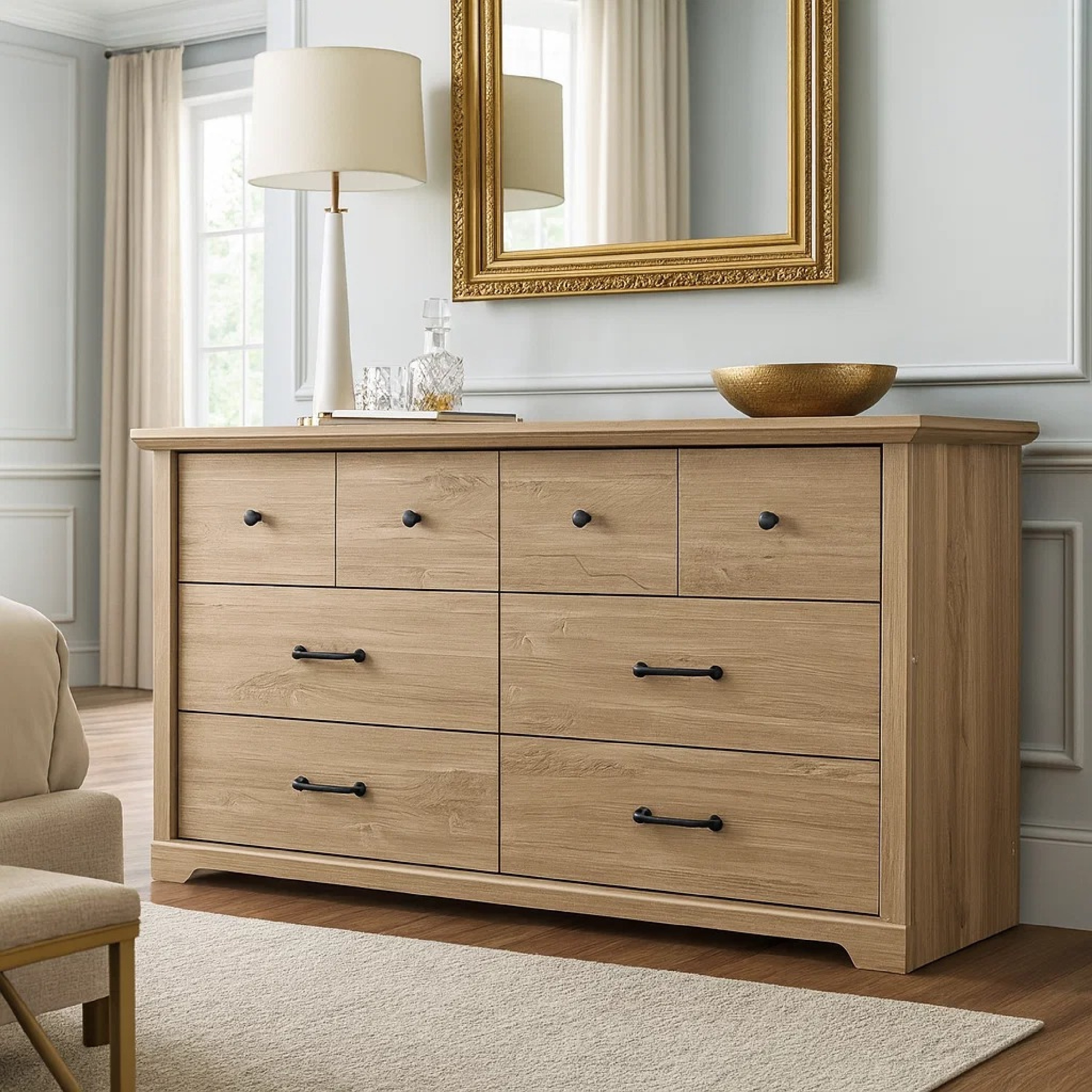 brown dresser black handles Lara Wide Dresser, 6 Drawer with Handles, Farmhouse Light Oak this piece offers a BF2025PREVIEW Women Y2k Long Sleeve Size:4 (L)