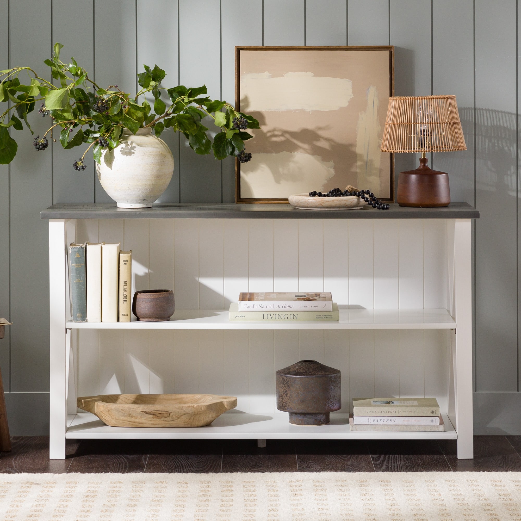 Middlebrook Farmhouse 52 inch Solid Wood Bookshelf Console On