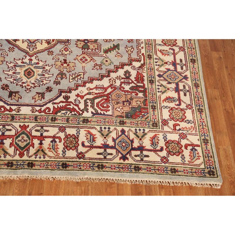 Geometric Traditional Heriz Serapi Indian Rug Handmade Wool Carpet - 7'11" x 9'10"