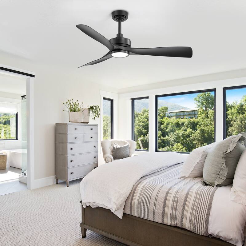 52-inch Black Waterproof Outdoor Ceiling Fan with Light Remote(3-Blade)