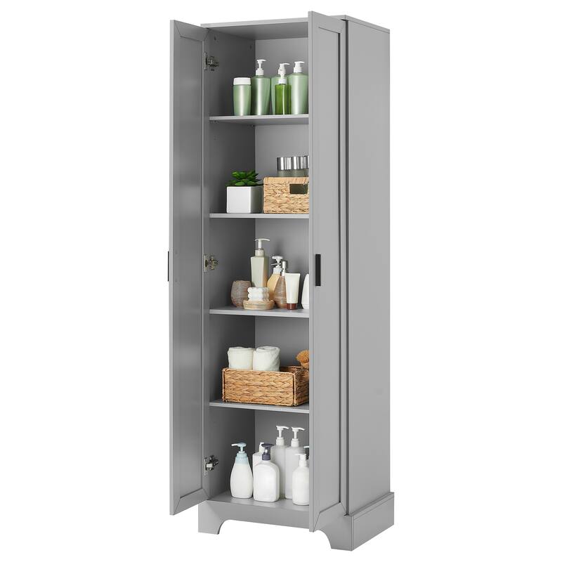 Roomfitters Tall 2-Door Storage Cabinet with 5-Tier Adjustable Shelves, Modern MDF Linen Tower for Bathroom & Office