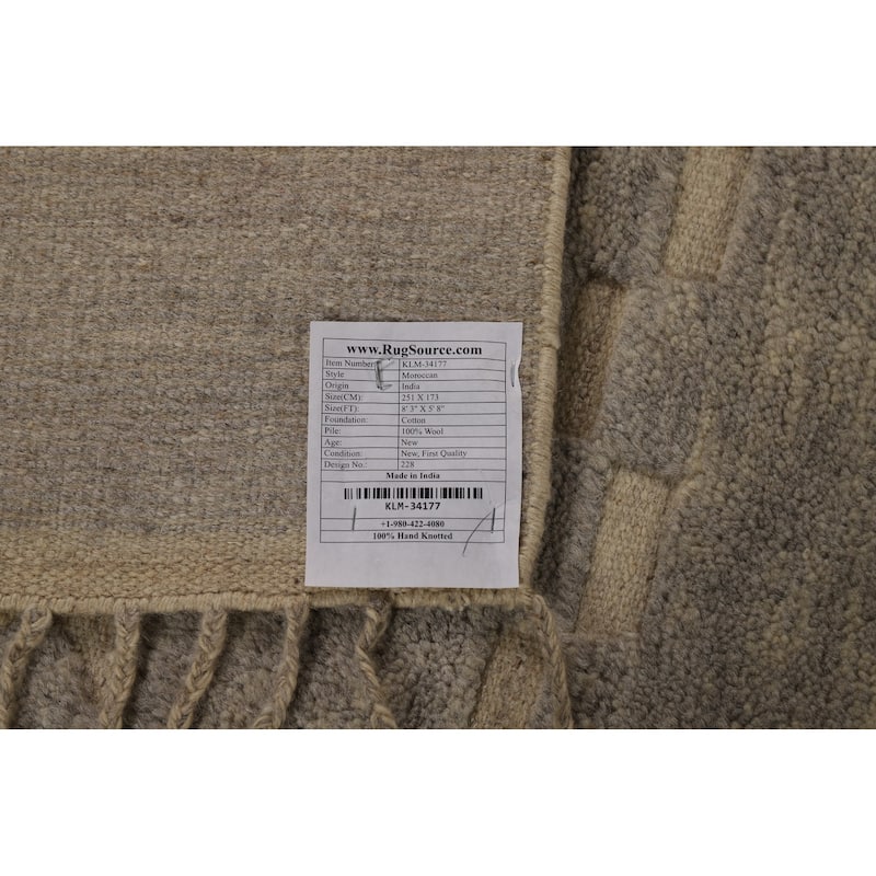 Gray Moroccan Oriental Area Rug Hand-Knotted Wool Carpet - 5'8" x 8'3"