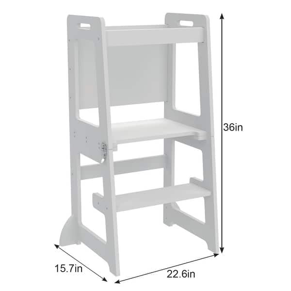 dimension image slide 2 of 4, Date - 4 in 1 Kitchen Tower, Desk, Step Stool and Chalkboard - Natural