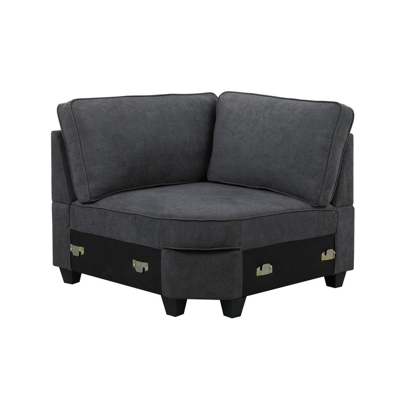 Leo Dark Gray Woven 8Pc Modular L-Shape Sectional Sofa and Ottoman