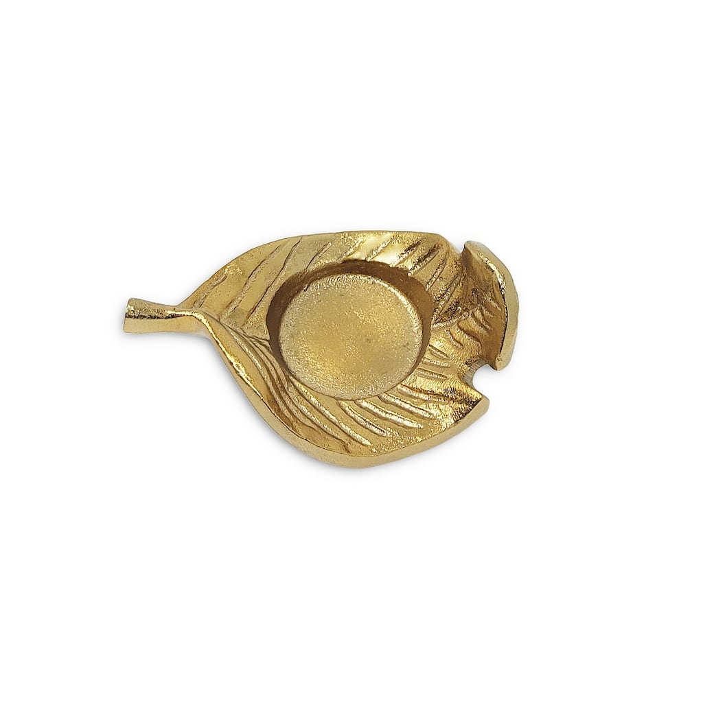 Gold Leaf Tea Light Holder - 4.25"L x 3"W x 2"H - 4.25"L x 3"W x 2"H