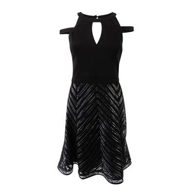 GUESS Women's Faux-Leather-Trim Fit & Flare Dress